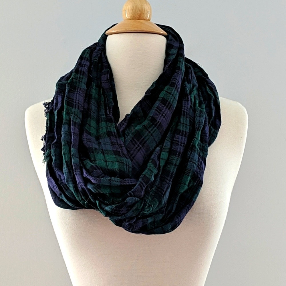 Blue Green Plaid Tartan Infinity Loop Scarf